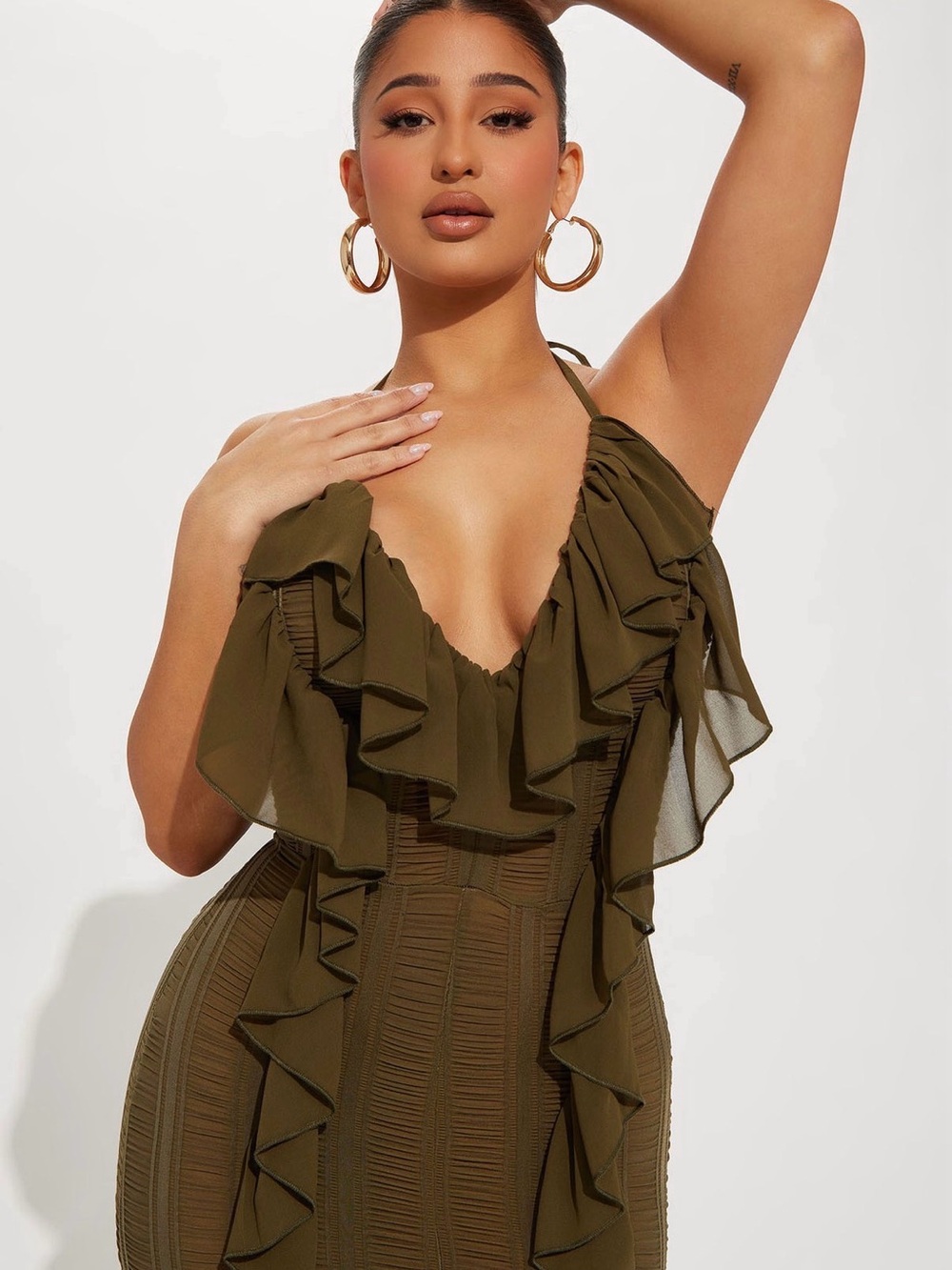 Fashion Nova Olive Ruffle Halter Camisole